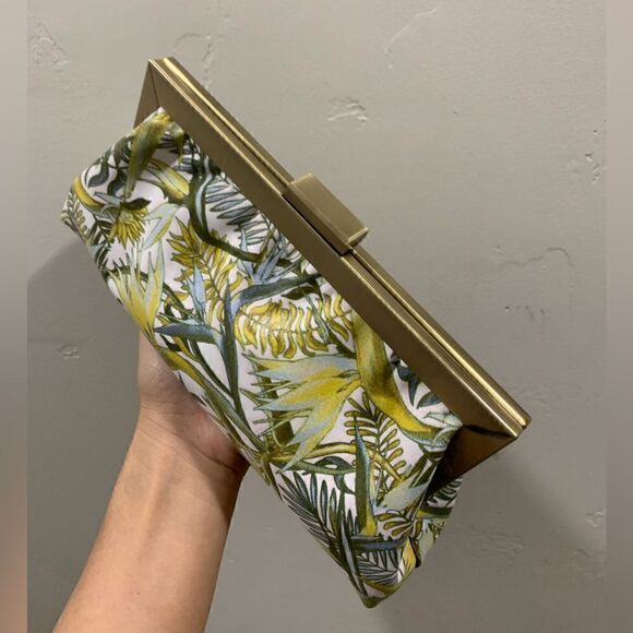 Handmade Genuine Leather Floral Printed Push-lock Clutch/Crossbody/Evening Bag